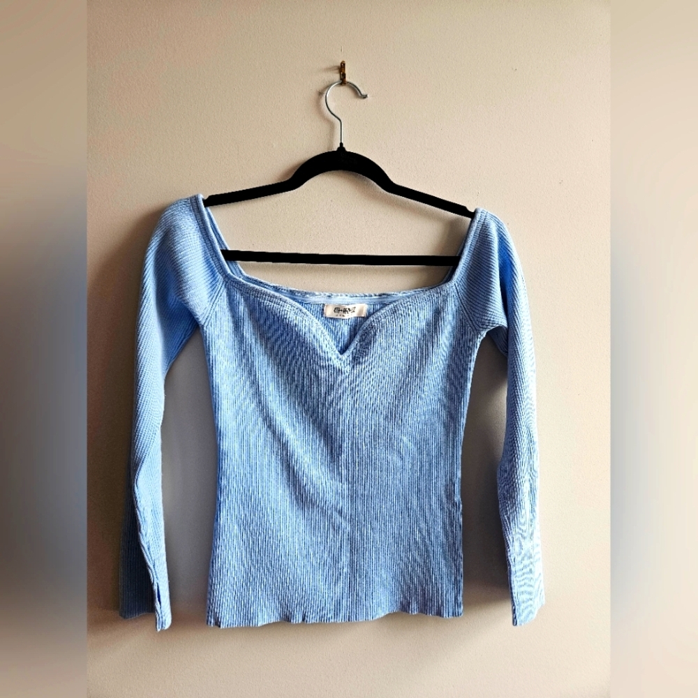 2/$20 4th + Reckless - Light Blue Ribbed Long Sleeve Top - Size Large
